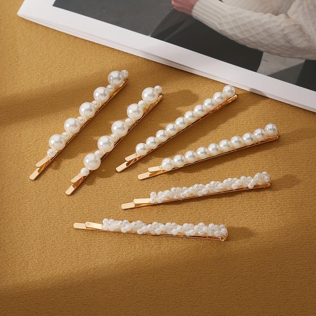 TEMU 6pcs Elegant Pearl Hair Pins With - Stylish Updos And Casual Hair Accessories, Stylish Hair Accessory | | Durable Alloy