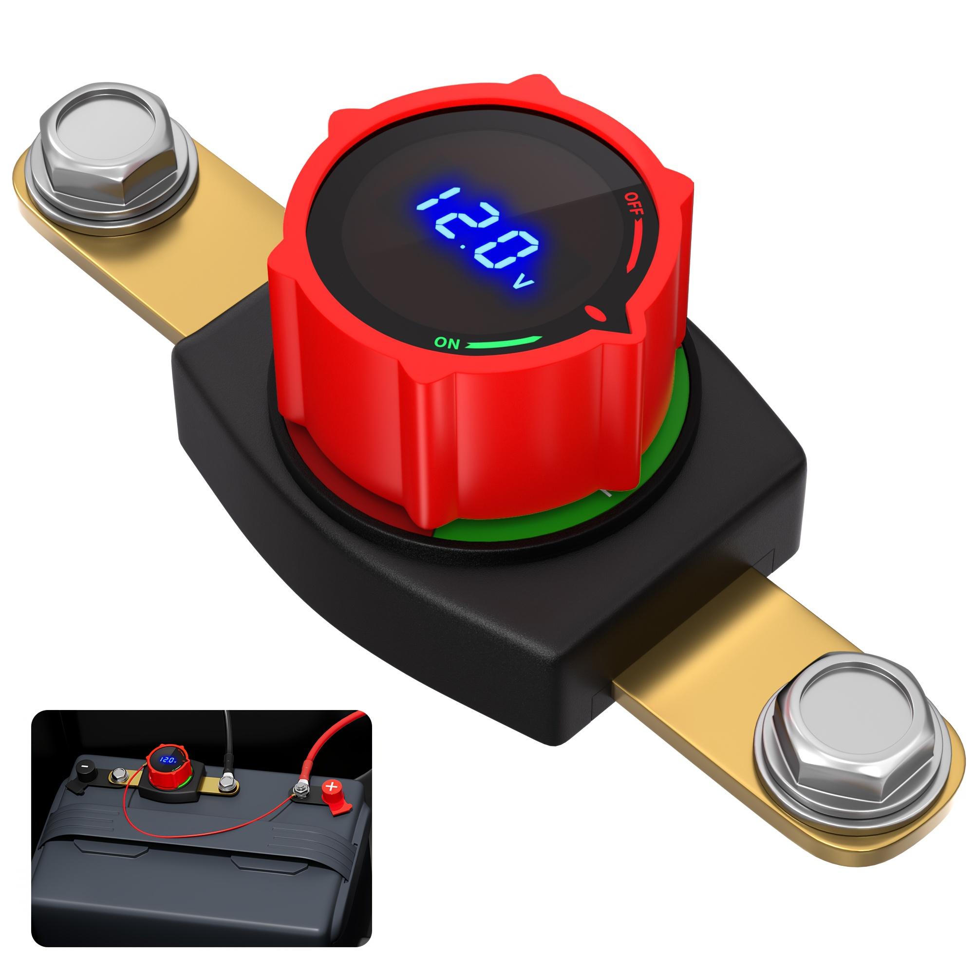 TEMU 1 X 12v Side-mounted Battery Disconnect Switch With Led Voltmeter - Marine Battery Cut-off Emergency Switch, Suitable For Cars, Rvs, Boats, Atvs, And Off-road Vehicles
