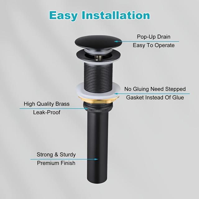 TEMU Matte Black Pull Golden Electroplated Silvery Stainless Steel Pop-up Sink Drain Stopper, Suitable For Bathroom And Kitchen Drains, Manual Operation, In Matte Black And Pull Golden, From