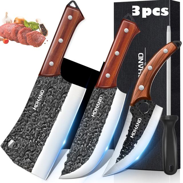 TEMU Knife Set, 4 Kitchen Knives, High Carbon Steel Kitchen Knife Set, Cooking Knife Set For Sliced Meat Vegetables Bread And Fruit