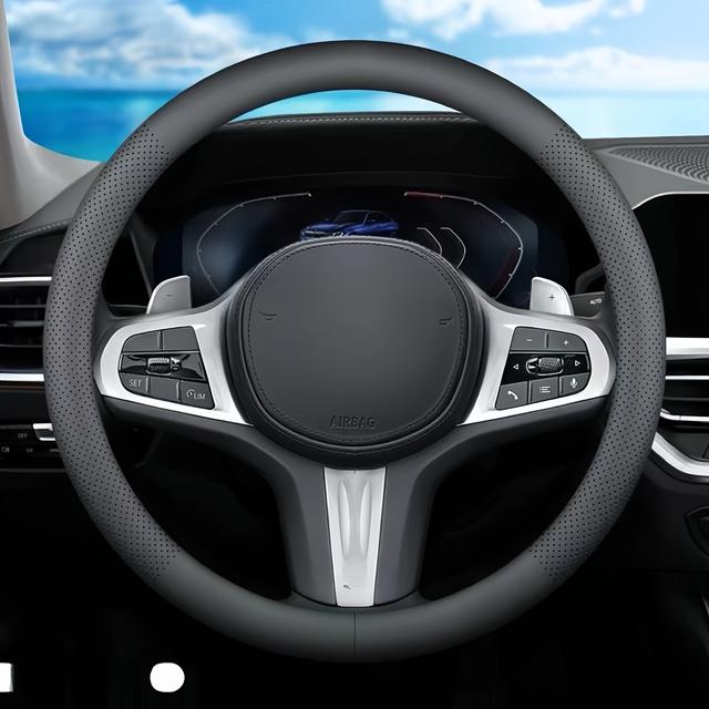 TEMU Car Steering Wheel Cover, Ultra-thin, Anti-slip, Sweat-absorbent, Pu Leather Interior Accessory, Universal D-shaped Cover For All