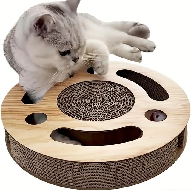 TEMU Interactive Cat Scratching Toy With Ball Run - Multi-level Durable Textured Cardboard Platform For Play & Relaxation, All Cats, Interactive Cat Toy, , Scratchresistant Material