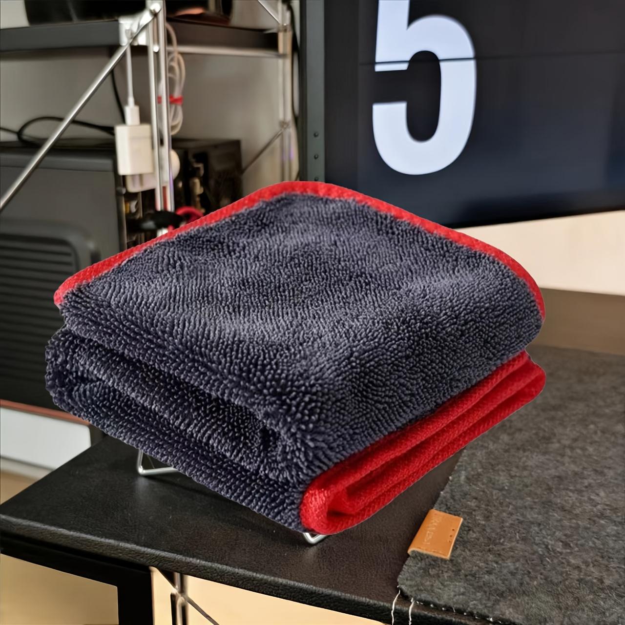TEMU Xxl Extra Large Ultra- Car Drying Towel - 40*60cm, Super Absorbent Double-sided Thickening Technology, Suitable For Cars, Trucks, Boats - Red And Gray Detail Fabric, Professional Appearance