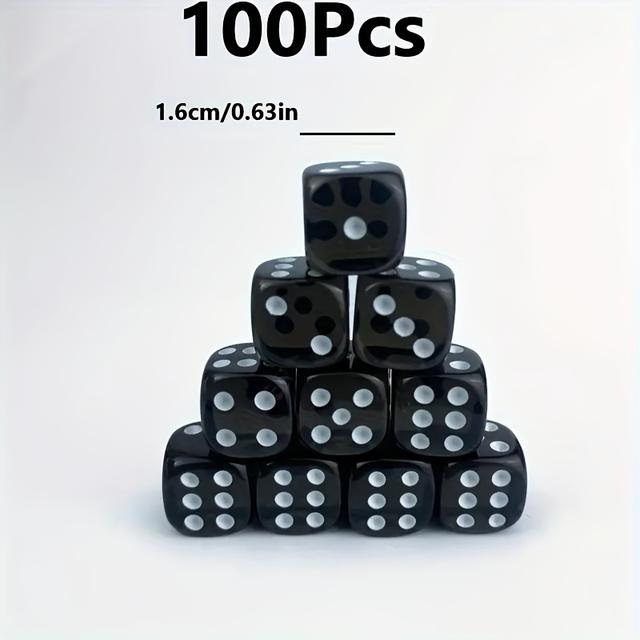 TEMU 100pcs/set 14mm/0.55inch Or 16mm/0.63inch Black Acrylic Dice With White Points Suitable For Board Games Party Entertainment Bar