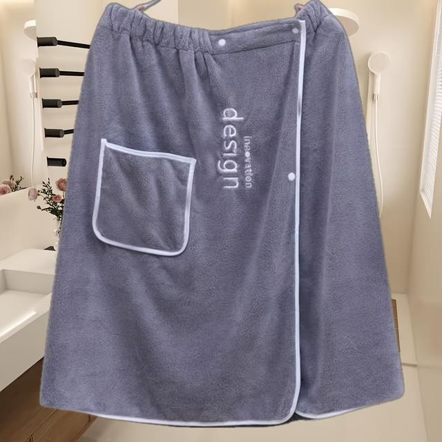 TEMU Men's Coral Wearable Bath Towel - Embroidered Bath Skirt With Pocket, Adjustable, Size For Home, Hotel,