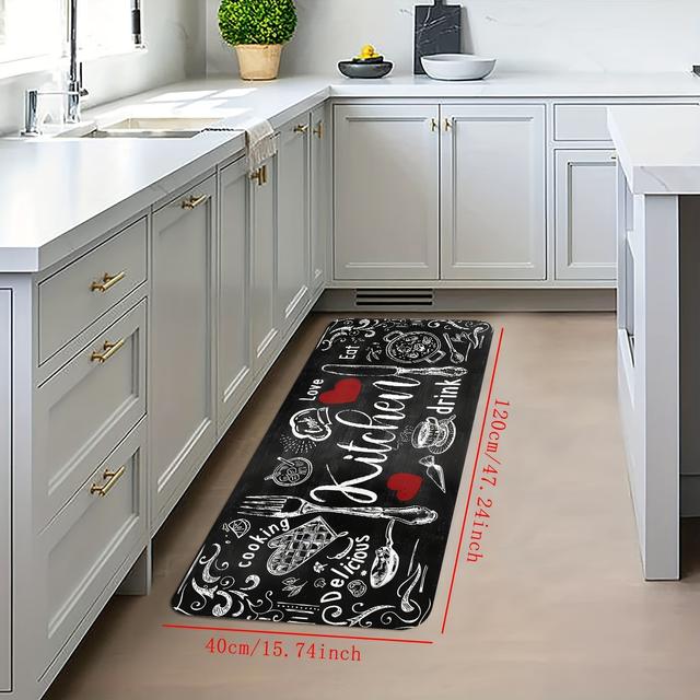 TEMU -1pc Black Cooking Kitchen Floor Mat Household Easy To Clean Mat Mat Suitable For Kitchen Bathroom Bedroom And Hallway Polyester Mat Mat 1 Thick, Weighs 800 Grams Per Square Gram