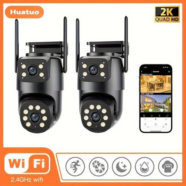 TEMU Set Of 2 Wireless Outdoor Security Cameras With Wifi For Monitoring, Featuring 2k Hd Dual Lenses, Automatic Rotation, Pan And Tilt Capabilities, Night Vision, Motion Detection, And Audio