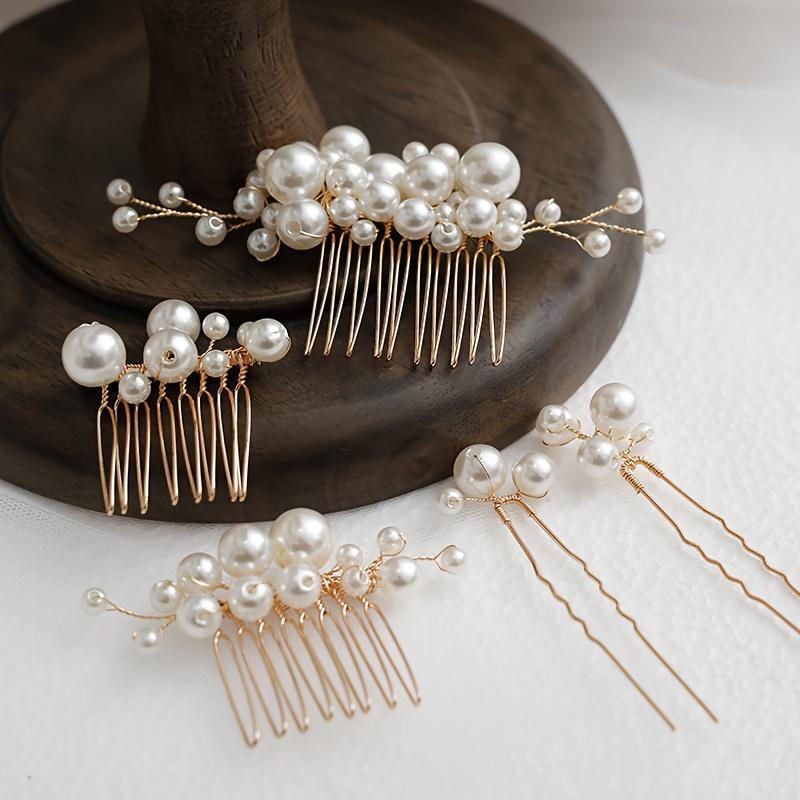 TEMU Conjunto de 5 Peças de Pentes de Cabelo para Noiva, Acessórios de Cabelo para Coque e Elegantes, Grampos de Cabelo para Tranças de Casamento Versáteis e de Qualidade