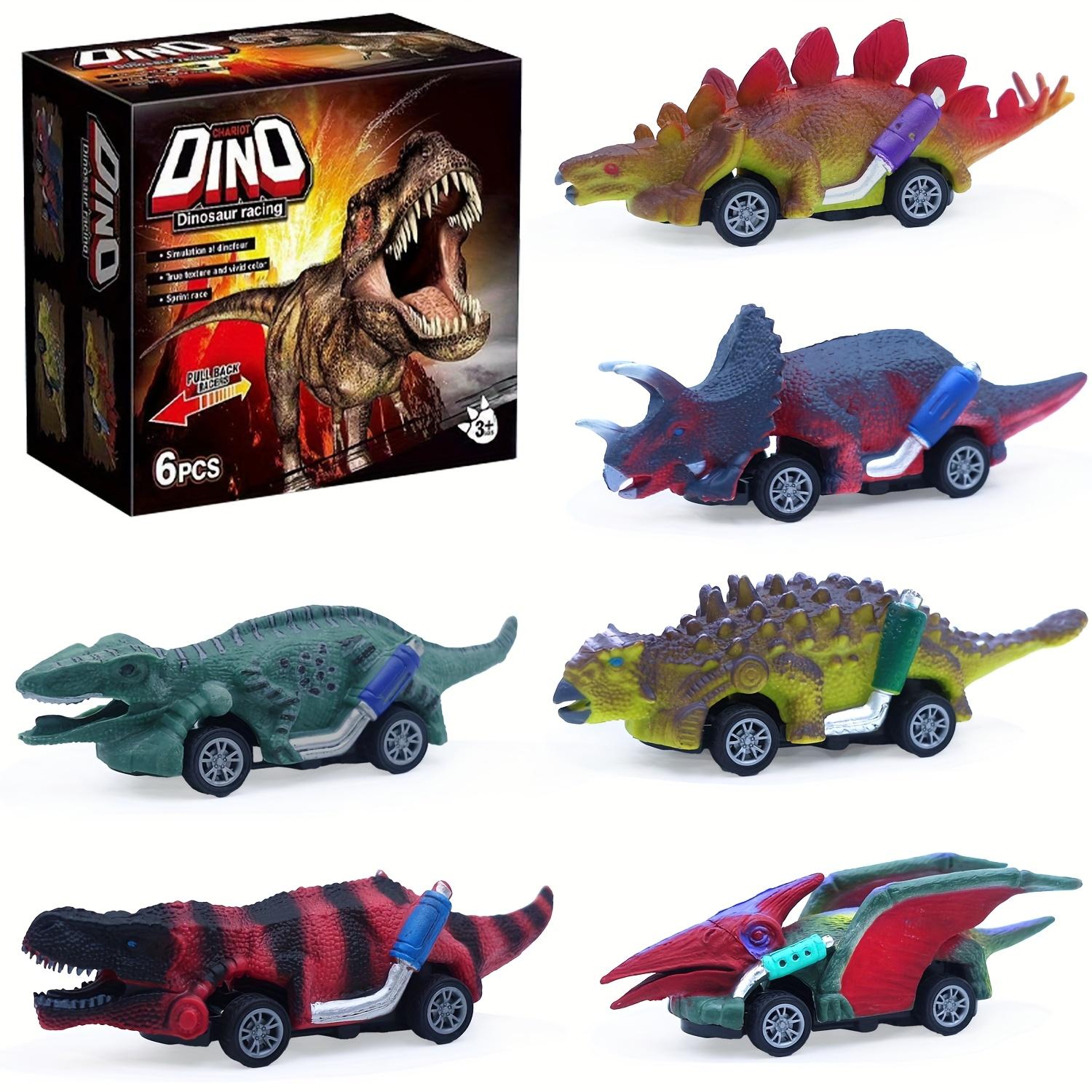 TEMU 6pcs Interactive Dinosaur Slewing Toy Car Set, Non-battery Abs Plastic Manual Vehicle Game Set Over 3 Years, Ideal For Halloween/christmas Gifts