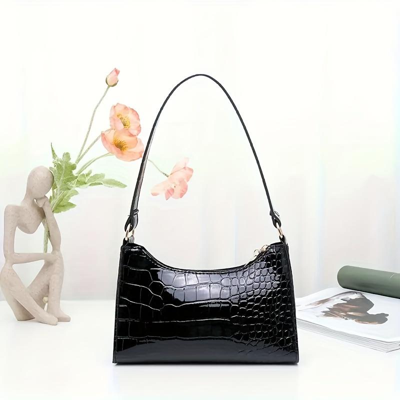 TEMU New Women's Crocodile Pattern Casual Shoulder Bag, Large Capacity Crescent Bag, Stylish Wallet, Underarm Bag, High-end Handbag