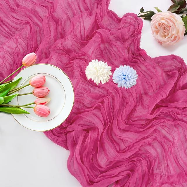 TEMU Rose Red Cheesecloth Table Runner (. 90 X 300cm) Long Bohemian Gauze Fabric Rustic Transparent Cheesecloth Suitable For Wedding Bridal Shower Thanksgiving Party Christmas Decoration