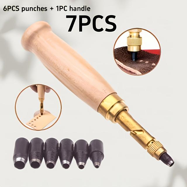 TEMU 7 pièces (6 poinçons + 1 manche) Pointeuse rotative en carbure pour cuir - avec courroie silencieux remplaçable, outil de horlogère idéal à la production du simili- et moules durables