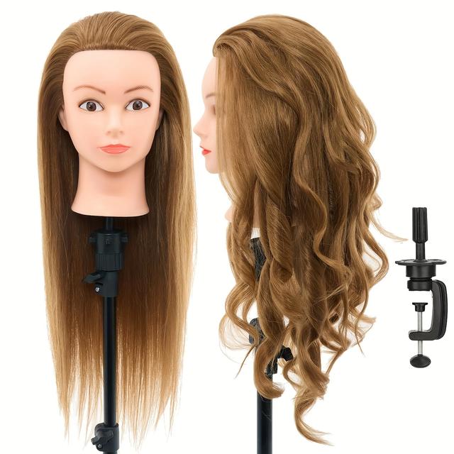 TEMU Manökenfej 80%-os Emberi Hajjal Kozmetológiai Gyakorló Báb Fejjel Fonáshoz és Stílusgyakorláshoz, Állványzat Asztali Fogóval