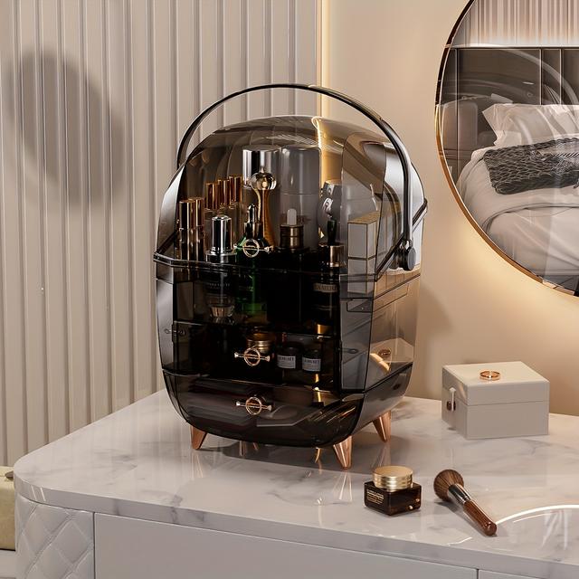 TEMU Vielseitiger Kosmetik-Organizer mit Schublade - Tragbare Kunststoff-Aufbewahrungsbox für Lippenstift, Masken, Make-up-Pinsel & Schmuck - Ideal für die Badezimmerablage