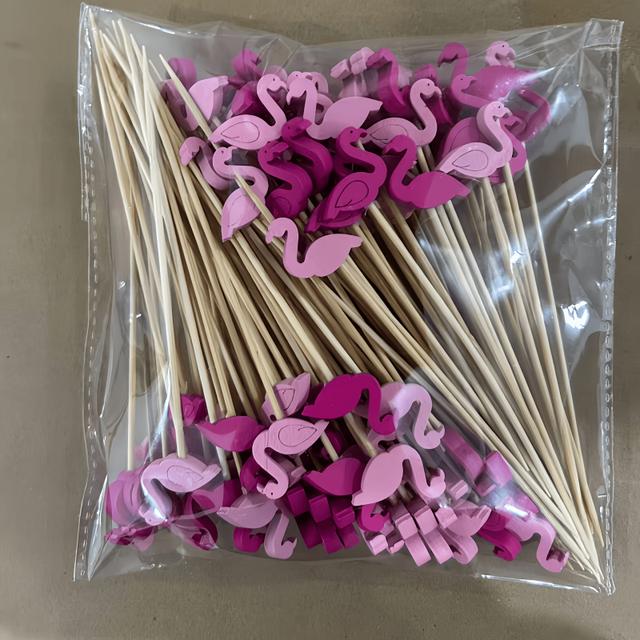 TEMU 100pcs, Flamingo Decorative Toothpicks For Appetizers, 4.7 Inch Long Bamboo Skewers Wooden Sticks For Food And Drinks, Fancy Party Decorations