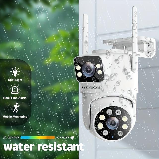 TEMU IP66 Dubbellins Utomhus WiFi Säkerhetskamera - 2.4GHz Trådlös IP-kamera, AI Människospårning, Färgnattseende, Tvåvägsaudio, Pan/Tilt Rotation för Hemövervakning