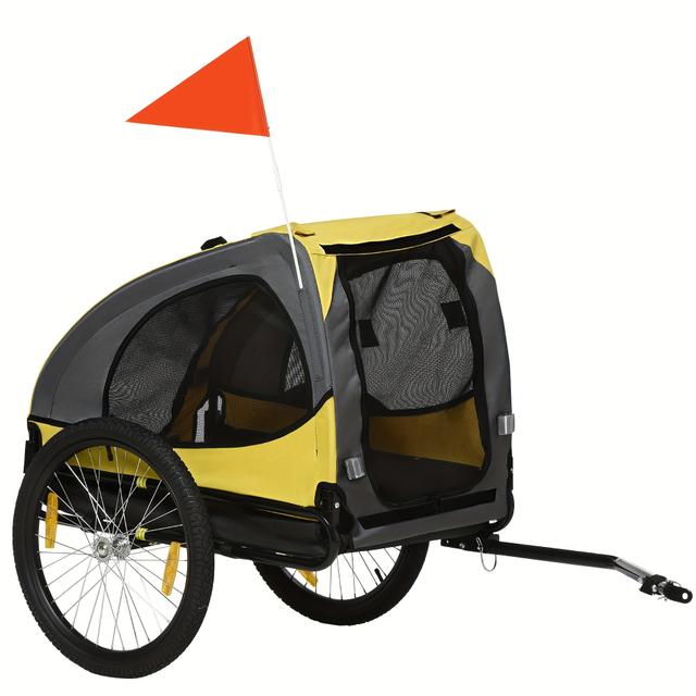 TEMU Dog Bicycle Trailer, Pet Wagon With Steel Structure, Hitch Connector, Quick- Wheels, Reflective Elements, And Flag For Medium-sized Dogs