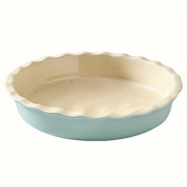 TEMU 10-inch Creamy Yellow Ceramic Pie Dish With Edges - , Microwave, Oven, Dishwasher Safe, Quiches, Pies, And More, Festive Baking Dish| |durable Ceramic
