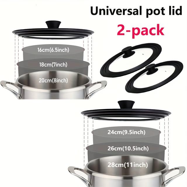 TEMU 2-pack Black Silicone Pot Lids | 3-in-1 Size For Frying Pans, Woks, Soup Pots, Heat-resistant Rim, Fits 6.5-inch To 12.5-inch Pots, Kitchen Pot Replacement Lids - Additions