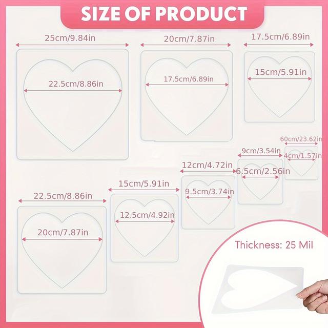 TEMU ชุดแม่แบบรูปหัวใจ 8 ชิ้น สำหรับงานประดิษฐ์ ประกอบด้วยสเตนซิลขนาดเล็กและขนาดใหญ่ สำหรับวาดบนผนังและหน้าต่าง เหมาะสำหรับโปรเจกต์ตกแต่งบ้าน