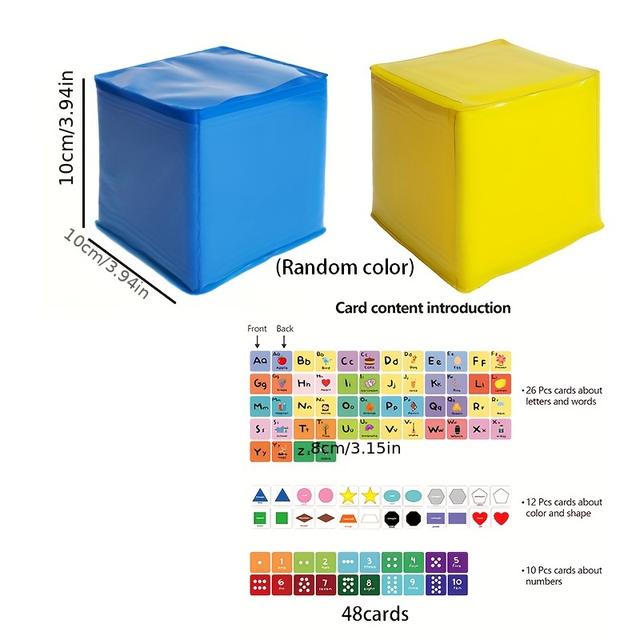 TEMU 4 Farben Klassenzimmer Unterricht Würfelspiel Spielzeug Alphabet Lernhilfen Lustiges Interaktives Würfelspiel mit Karten und Feder HOOJOJO