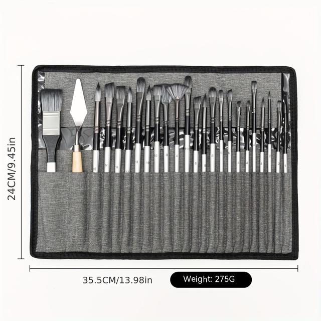 TEMU A Set Of 24 Nylon Hair Watercolor Brushes With Handles, Including Cleaning And Scraping Tools, Packaged In A Portable Canvas Storage Bag, Suitable For Acrylic, Oil, And Watercolor Painting