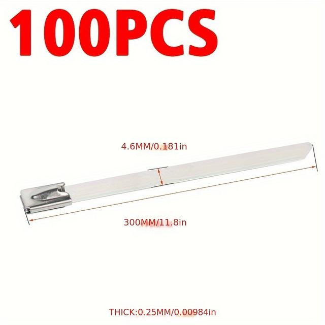 TEMU Self-locking 304 Stainless Steel Cable Tie 4.6mm Wide For Fixing Equipment On Ships, Made Of White Steel With Golden Anti-corrosion , Resistant To High Temperatures.