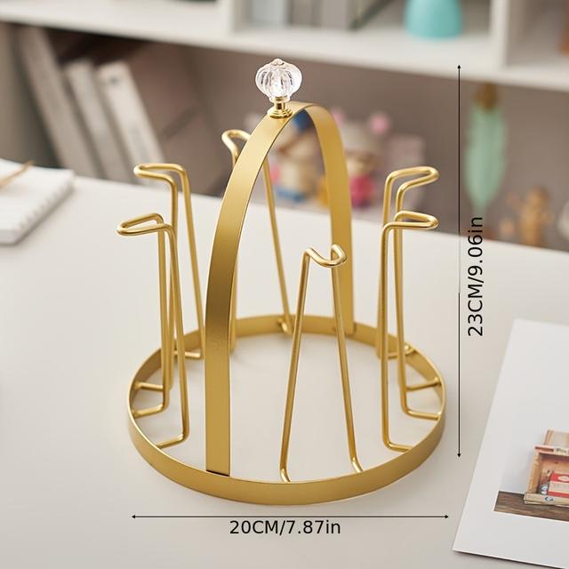 TEMU Elegant Metal Cup Holder - Polished Drain Rack For Beer & Mugs, Multipurpose Desktop Organizer For Kitchen, Bar, And Restaurant