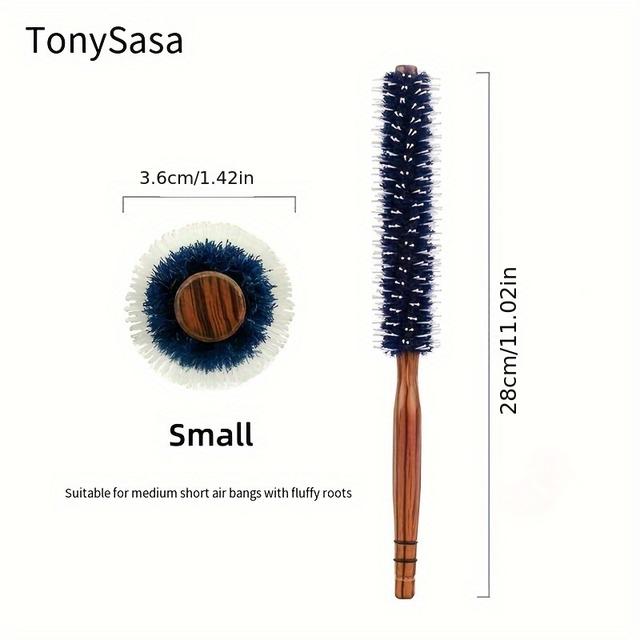 TEMU Tonysasa Blue Curly Hair Comb Bristle Curling Iron Solid Wood Handle Hairstylist' Hair Styling Hair Comb Women's Home Curling Iron Flat Hair Curling Dual-use Hairbrush
