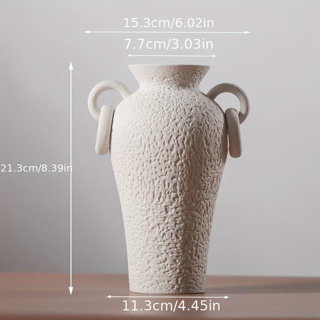 TEMU Grand vase en céramique de style vintage pour la décoration intérieure, avec une à double poignée, parfait pour les fleurs séchées dans un salon avec une esthétique -