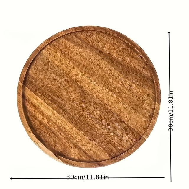 TEMU 1 Stück Runde Holzplatte Mit Griff Mit Rillen - Ideal Für Sushi, Steak, Pizza, Desserts, Kuchen Und Brot - Vielseitiges Küchenzubehör Für Den Hausgebrauch