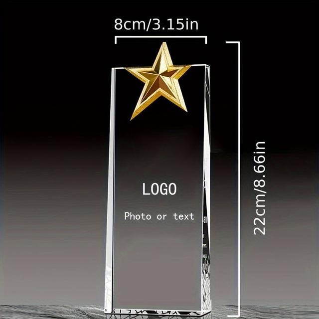 TEMU 고정된 유리 트로피, 금색 주석 합금 Zigzag, 다섯 점의 별 및 왕관 잎 액센트 - 직원, 임원, 팀 협력을 위한 개인화된 사진/텍스트 상 - 인식 및 축하를 위한 투명한 디자인, 기업 상, 우아한 공예