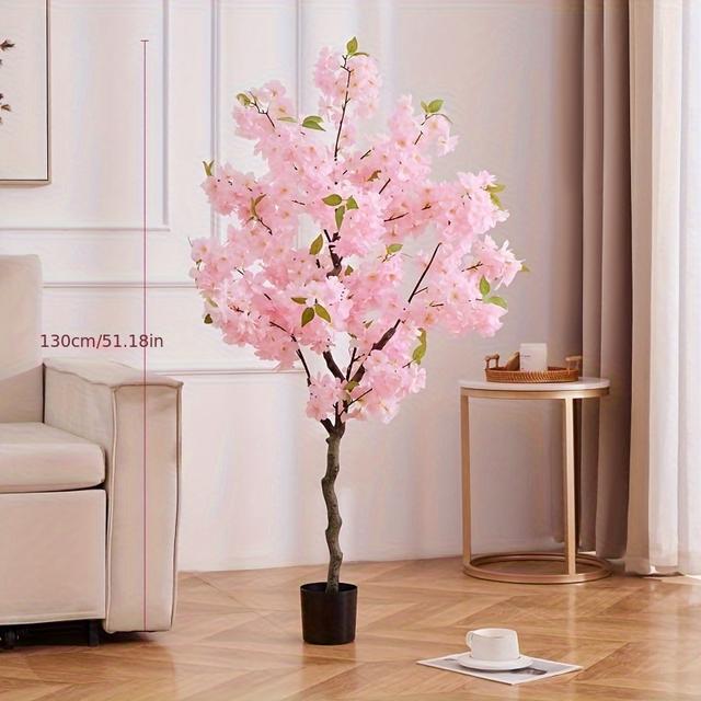 TEMU 130 cm Künstlicher Kirschblütenbaum, Topfpflanze für Innenraum-Dekoration, Kirschblüten-Landschaft