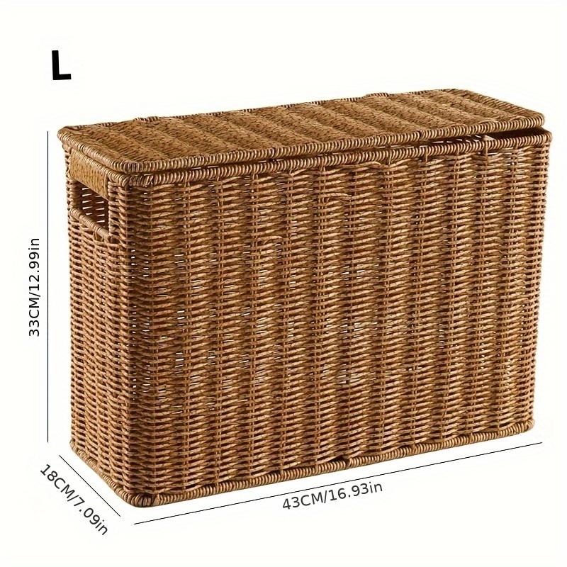 TEMU Nordic Style Rattan Woven Narrow Tall Storage Box With Lid, Household Magazine Basket, Rattan Woven Corner Storage Box For Wall, Sofa, Or Side