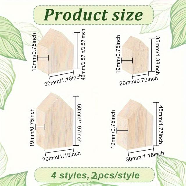 TEMU 8pcs Set With 4 Sizes, 2025 Wooden Home Decor, Suitable For Diy Painting, White Wooden Cabin Blanks | Small Cabin Hanging Ornaments And Pendants, Wooden Blanks