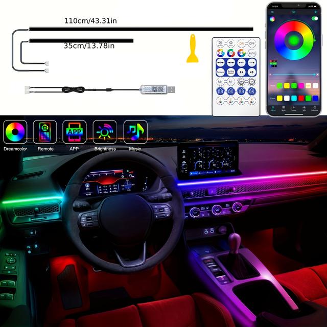 TEMU Interior Car With Acrylic Dreamcolor Led Strip Backlight, Mood Lights, Usb Connection, Dynamic Start, Music Synchronization