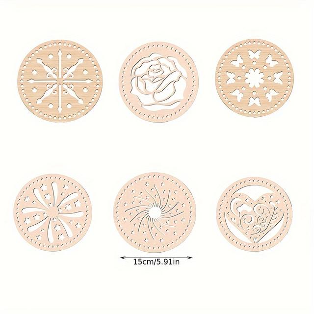 TEMU 6pcs Diy Crochet Basket Kit With Wooden Bottoms And Lids - Apricot, Fantasy Theme - Handcrafted Weaving Supplies For (no Yarn Included), Crochet Supplies