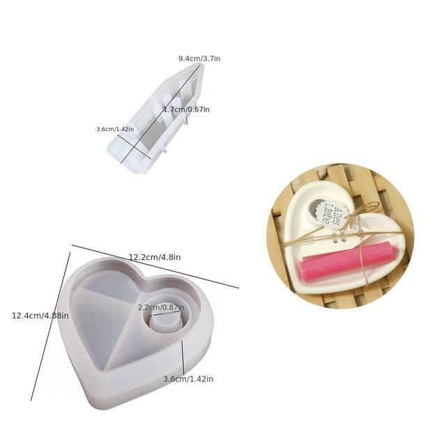 TEMU Love Small House Heart-shaped Saucer Candle Holder Set Home Tabletop Decoration Holiday Anniversary Gift Resin Plaster Candle Handicrafts Gift Silicone Mold