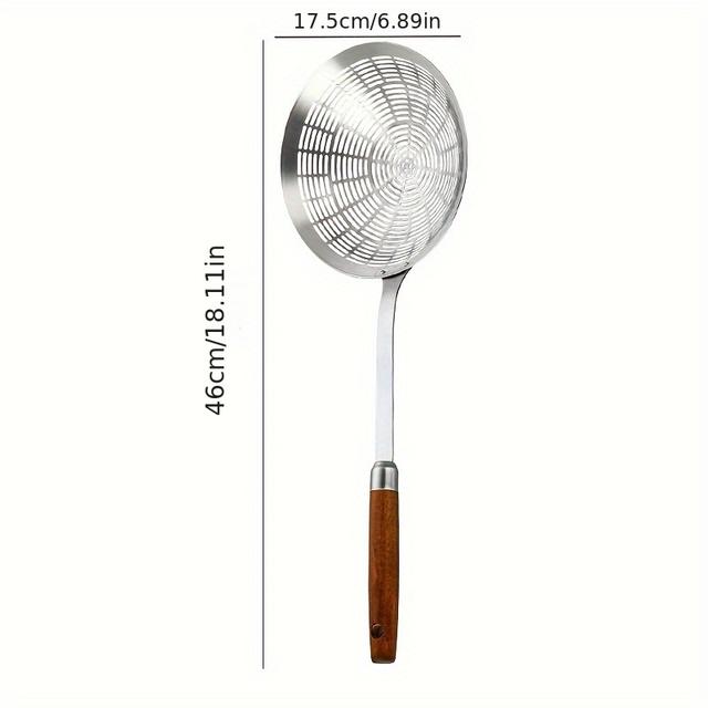 TEMU 1 cuchara ranurada de acero inoxidable resistente al calor y engrosada con mango de madera para freír, olla caliente y filtrar
