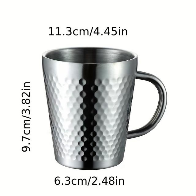 TEMU Чашка для води з нержавіючої сталі з подвійною ручкою та діамантовим дном, Кавова чашка