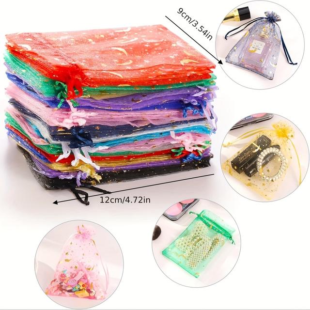 TEMU 100pcs Small Medium Large Moon Star Drawstring Organza Gift Bags Wedding Party Favor Gift For Party Favors Valentines Day & Christmas Celebrations