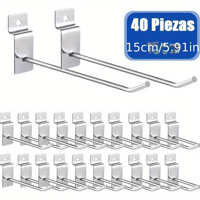 TEMU 40pcs Stainless Steel Slot Board Hooks, 6-inch - , Polished Finish, Wall-mounted For Supermarket Shelves & Mobile Phone Accessories