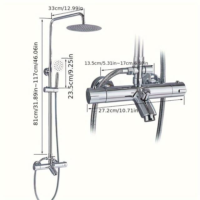 TEMU Duschsystem Duschset Duscharmatur M/ Thermostat Mischer Regendusche Handbrause