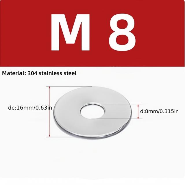 TEMU 200/100/50 db Rozsdamentes Acél Lapos Alátét (M3 M4 M5 M6 M8 M10 M12) Csavarokhoz és Csavarokhoz Rozsdamentes Acél Rögzítőelemek