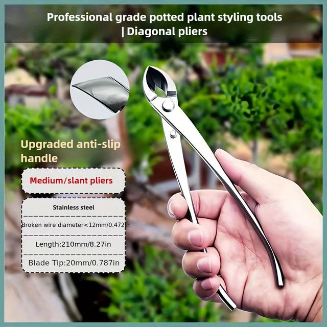 TEMU 1pc Professionele Kwaliteit Roestvrijstalen Bonsai Snoeischaar, 210mm Handoriëntatie, Moderne Stijl, Hoge Koolstofstaal met Ergonomische Handvat voor Precisie en Tak Snoei