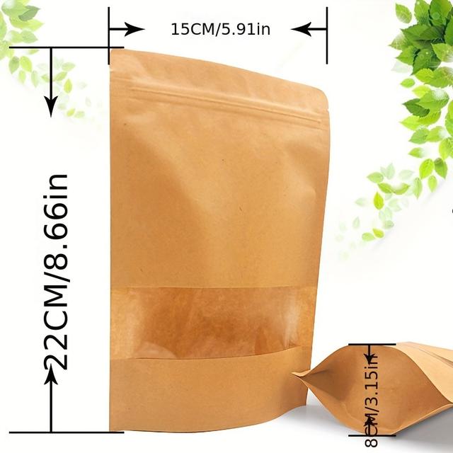 TEMU 50 Bags Per Pack, Transparent Self-sealing Plastic Bags Brown Made Of Cowhide Paper For Window Openingused For Packaging Nuts And Food