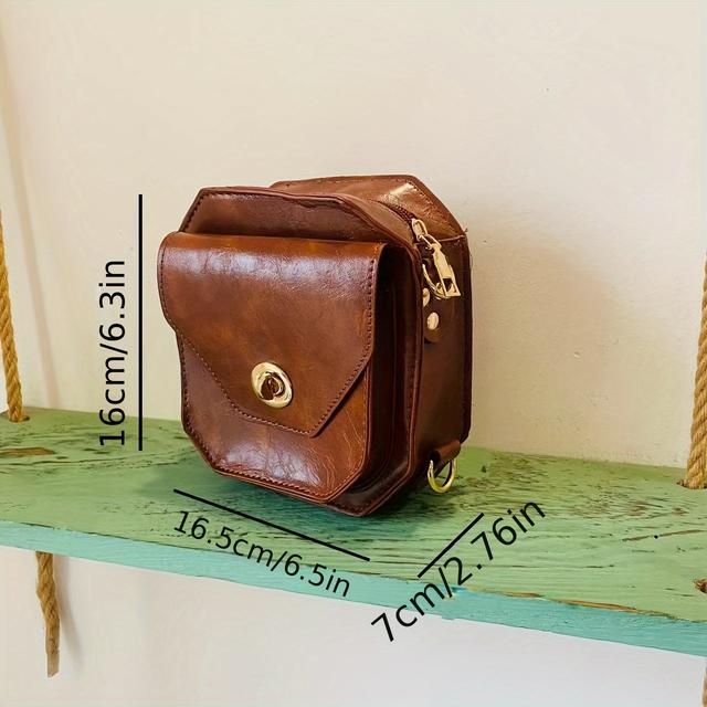 TEMU Vintage Stijl Vierkante Bruine Synthetische Leren Tas, PU Kleine Vierkante Tas voor Vrouwen, Motor Zijkantentas, Ridder Persoonlijkheidsprop