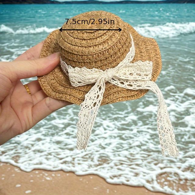 TEMU Chapéu para Boneca BJD 1:4, Chapéu de Praia Vintage de Palha, Adereço Fotográfico, Chapéu Entrançado Artesanal , Item BJD Estilo