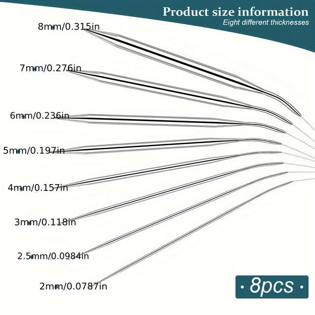 TEMU Set Of 8 Chunky Stainless Steel Knitting Needles - Ideal For Sweaters, Scarves, And Wool Projects