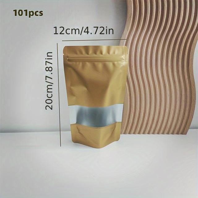TEMU 101 New Foil Pouches With Window Suitable For Gummy, Tea, Biscuit, Coffee Packaging Bag Sealed Zipper Bag